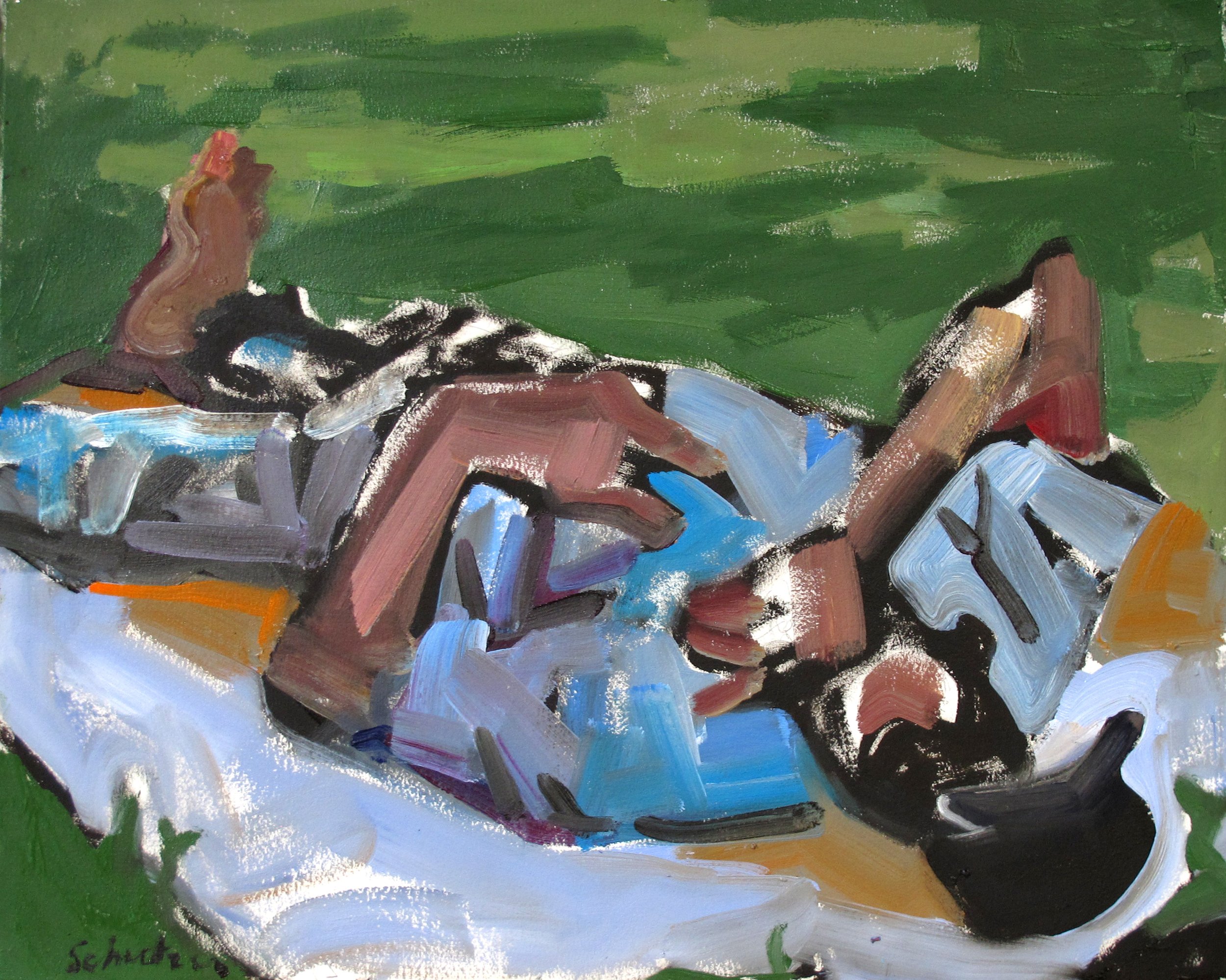 Man on Grass, Oil on Paper, 16" x 20", 2021