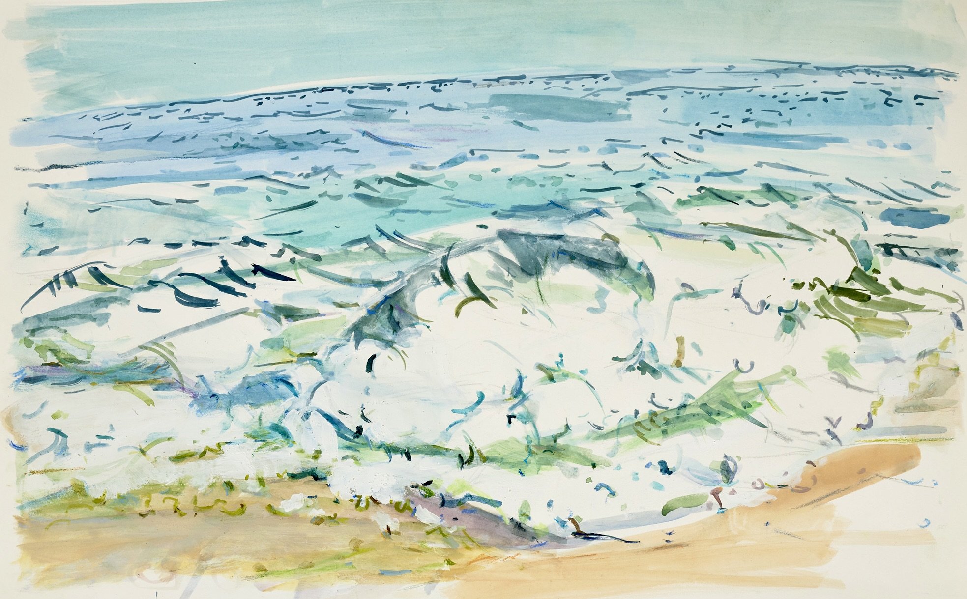 "Breaking on the Edge", Watercolor and Pastel on Paper, 14.5" x 23", 2025