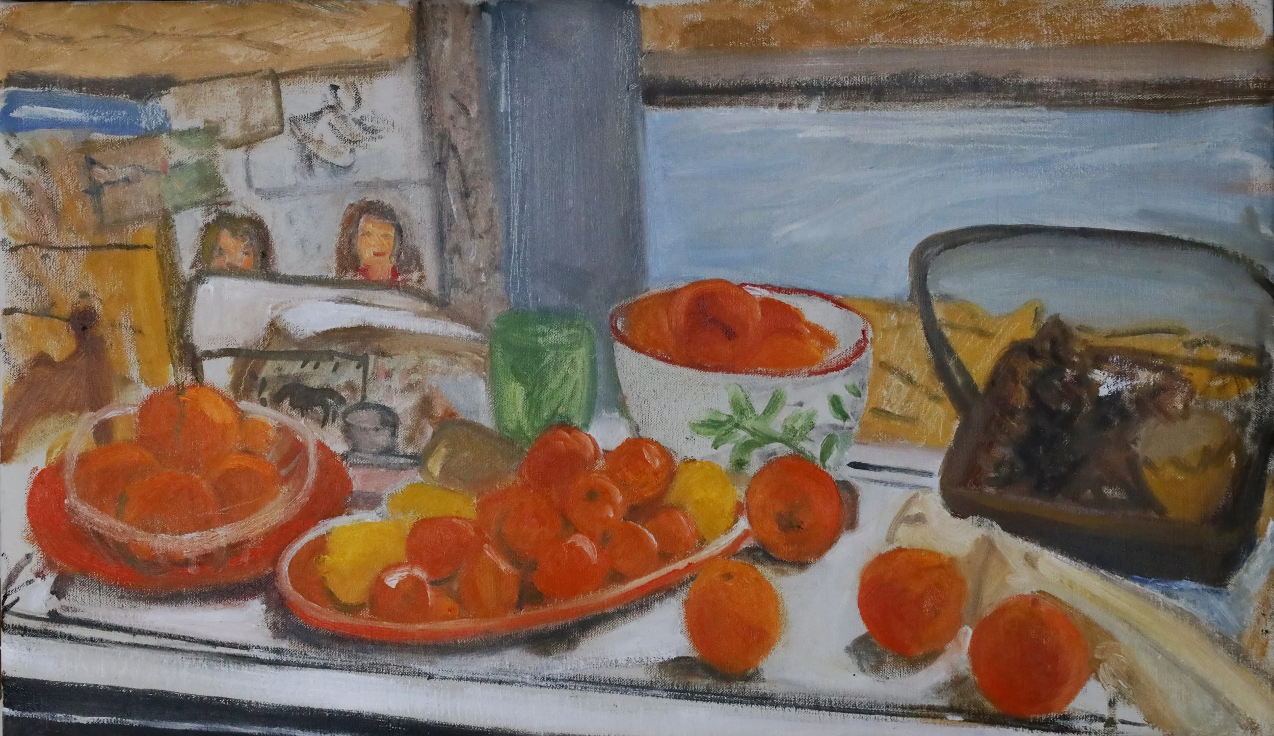 Temma Bell, "Small Orange Still Life", Oil on Linen, 14" x 24", 2026
