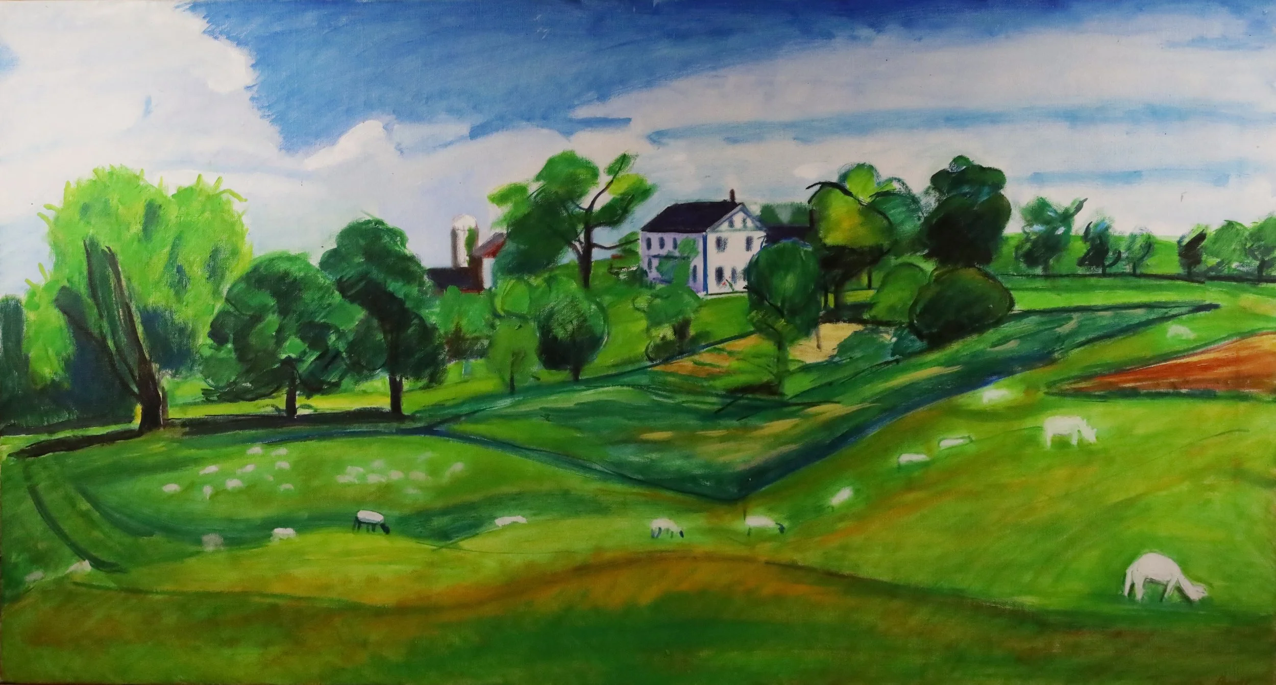 "Green Fields Warwick", Oil on Canvas, 26" x 48", ca1988