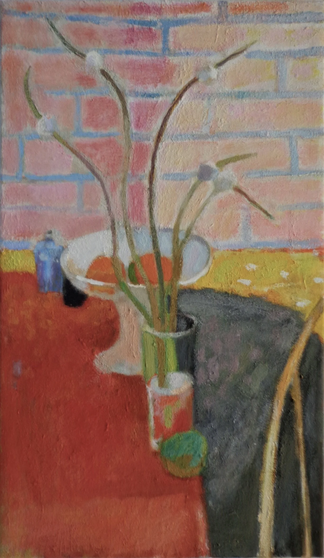 "Still Life, Garlic Scapes", Oil on Canvas, 23" x 14", 2024