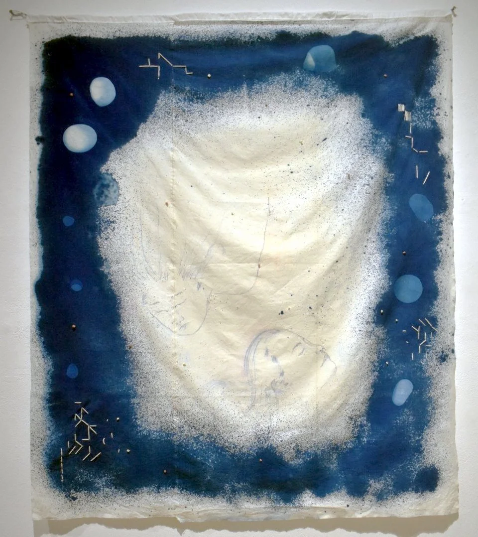 Nightswim, 2025
cyanotype, beadwork, embroidery and mixed media on cotton
43” x 50”
