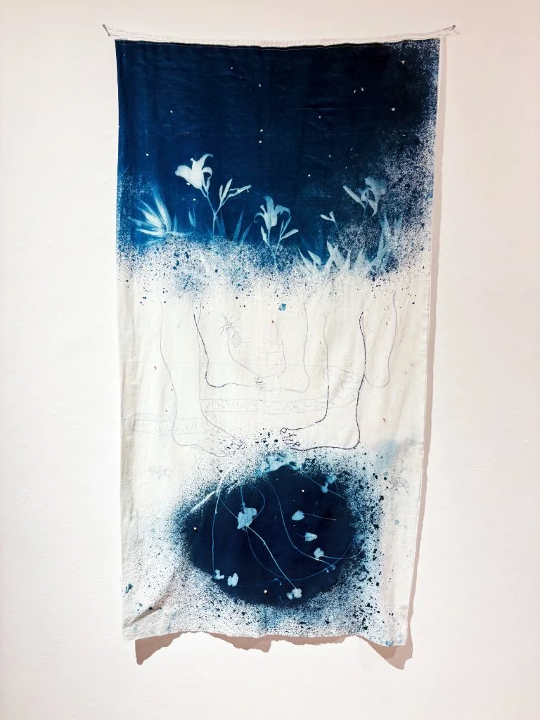 Ancestors/Descendants, 2025
cyanotype, beadwork, embroidery and mixed media on cotton
40” x 55”
