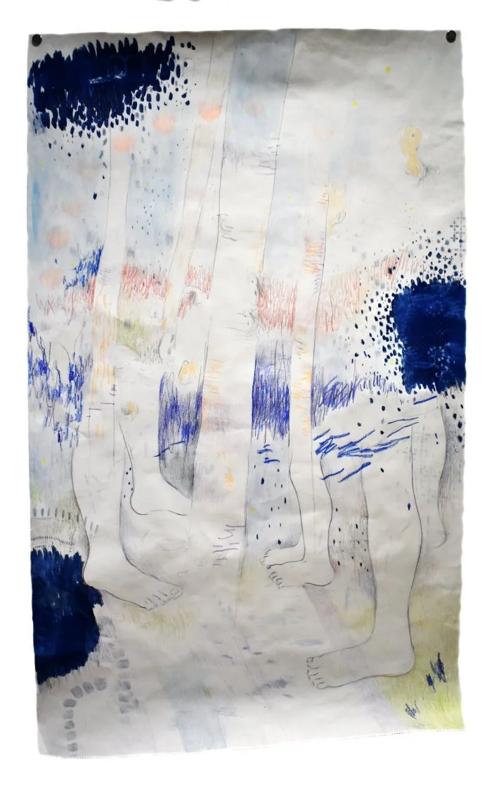 Guide, 2025
mixed media, cyanotype on paper, 
36” x 60”
