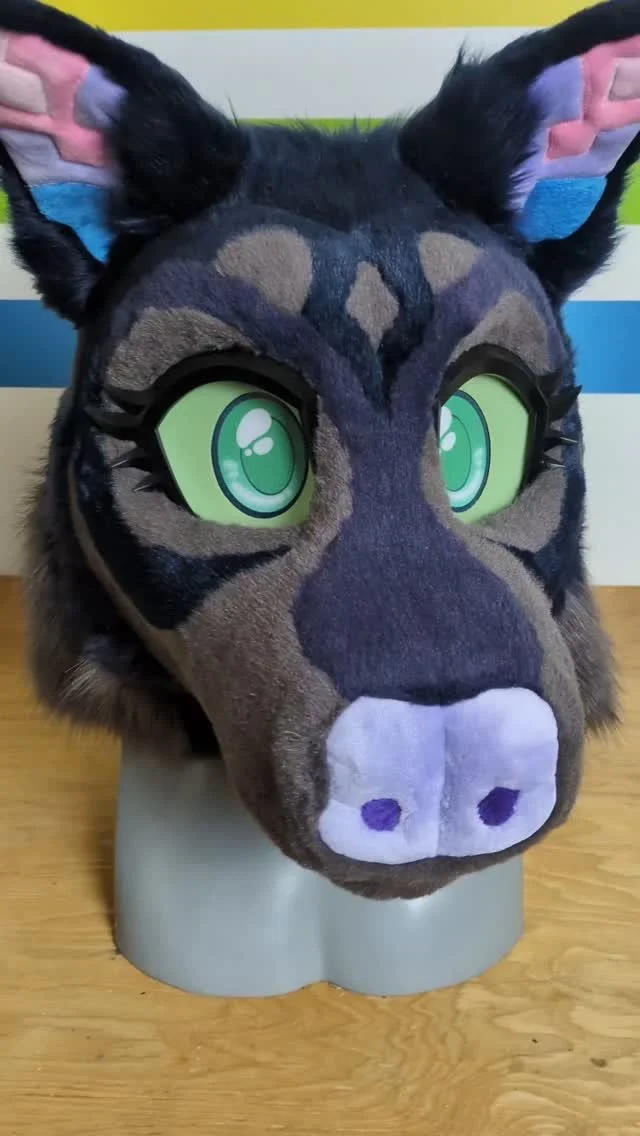Testing out our new magnetic femme eyeliner model on Mynt the bat! This is still a WIP #fursuitmaker #furryfandom #fursuitcommission #fursuitwip