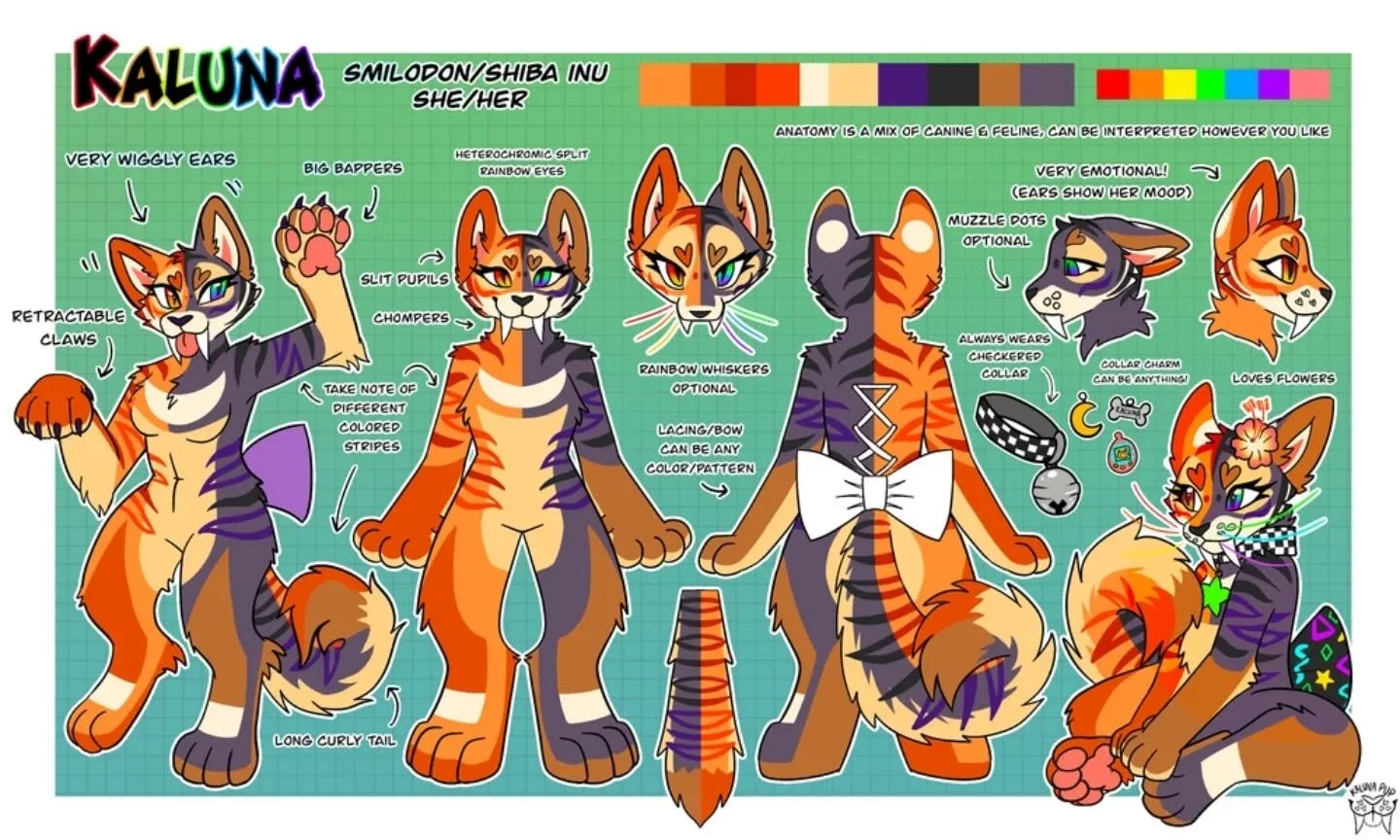 Here's a closer look at my fursonas new ref sheet! She's changed so much since the suit we made! We hope to get to make a V2 someday soon but can't even find the right fur colors yet so ....not sure when that will be. #fursuitref #fursuitmaker