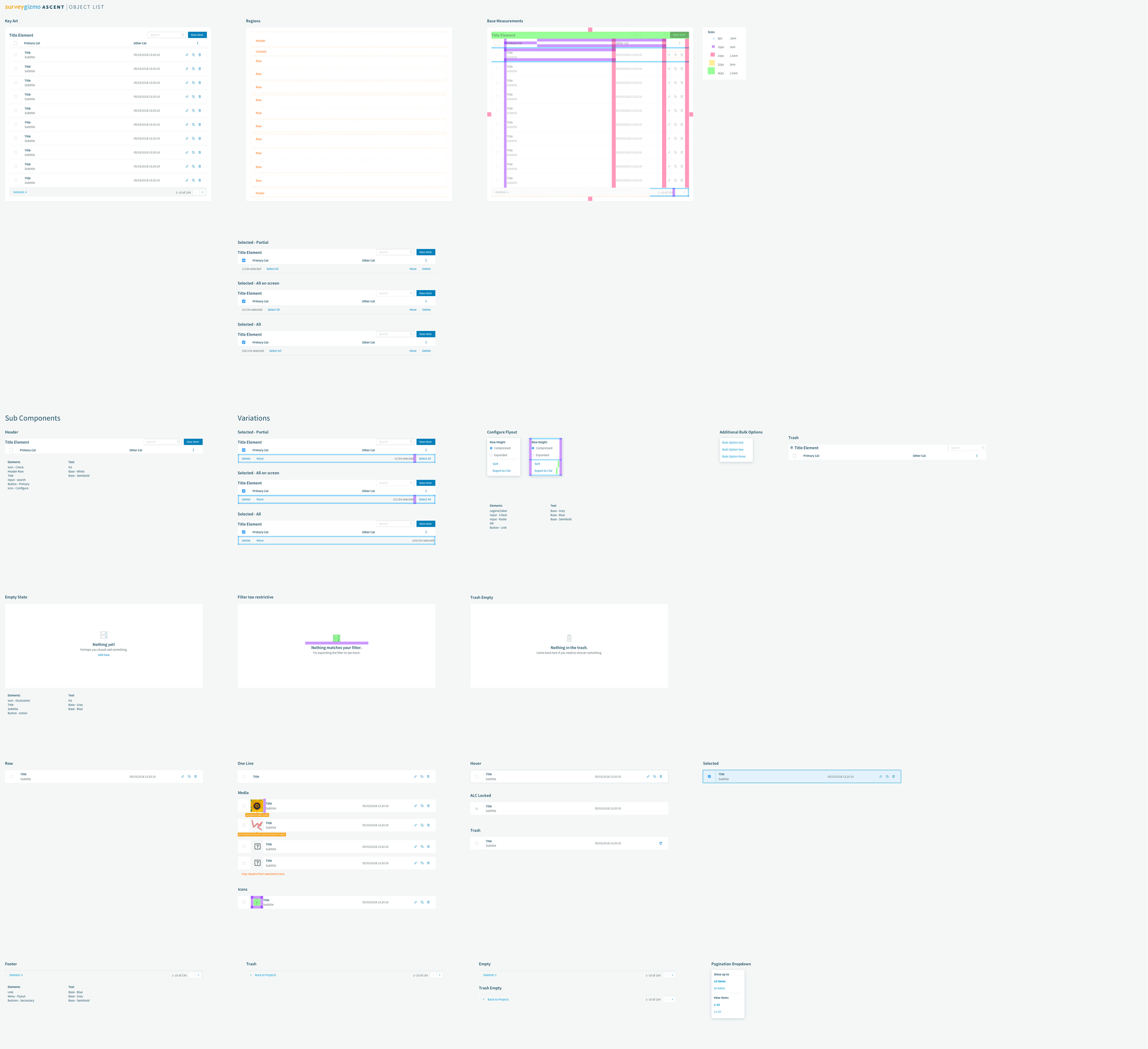 examples of the project list in surveygizmo, showing many different states