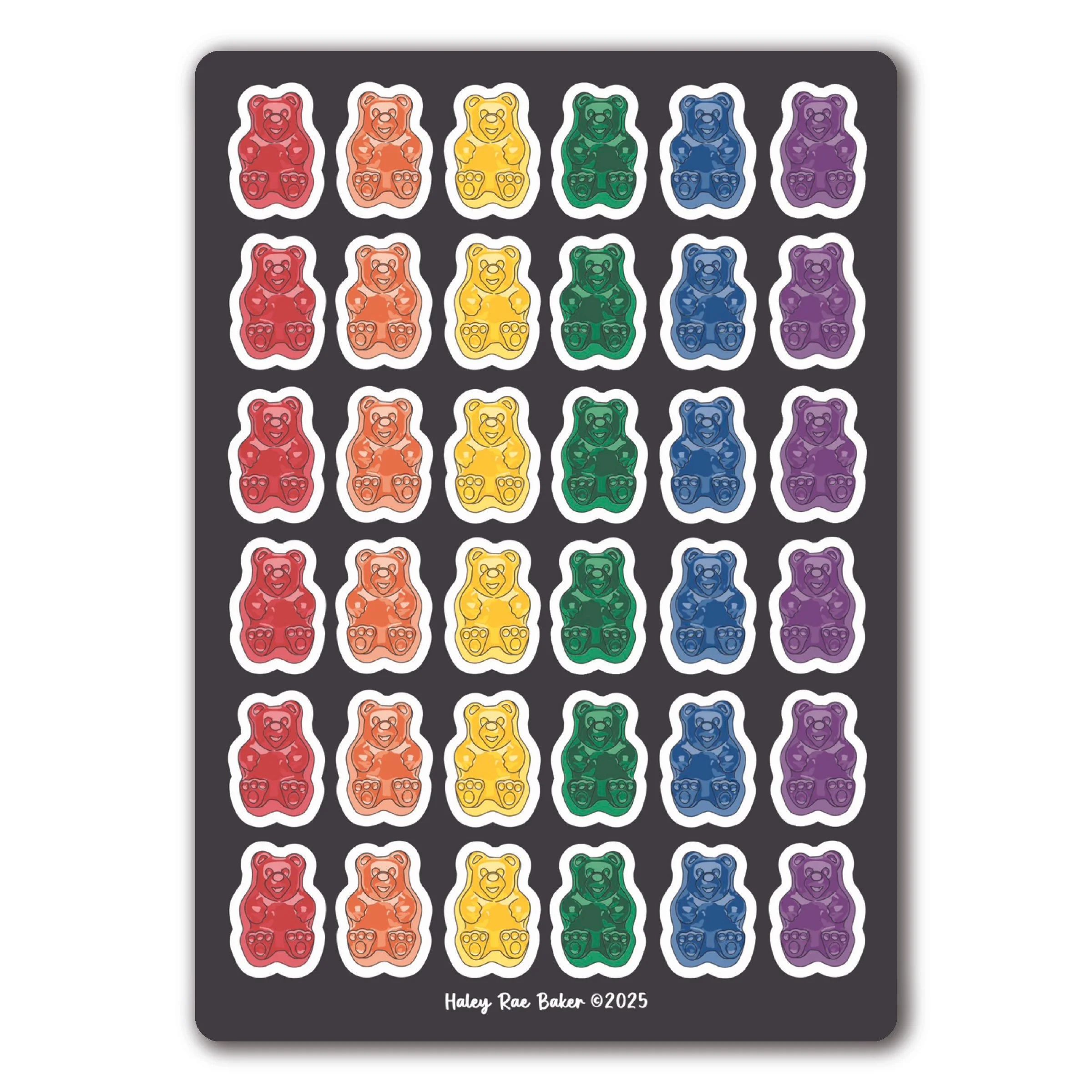 Rainbow Gummy Bears Sticker Sheet, Vinyl, Multicolor, Glossy, Candy