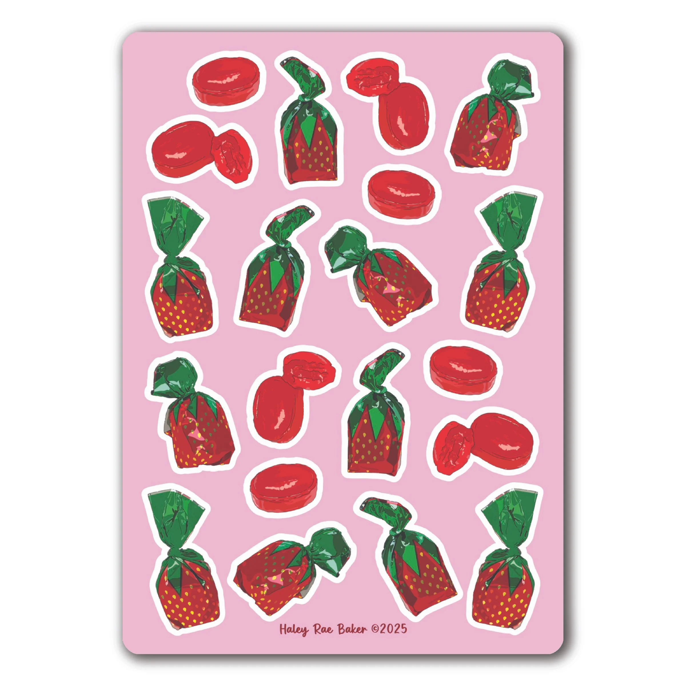 Strawberry Bon Bon Hard Candy Sticker Sheet, Vinyl, Glossy