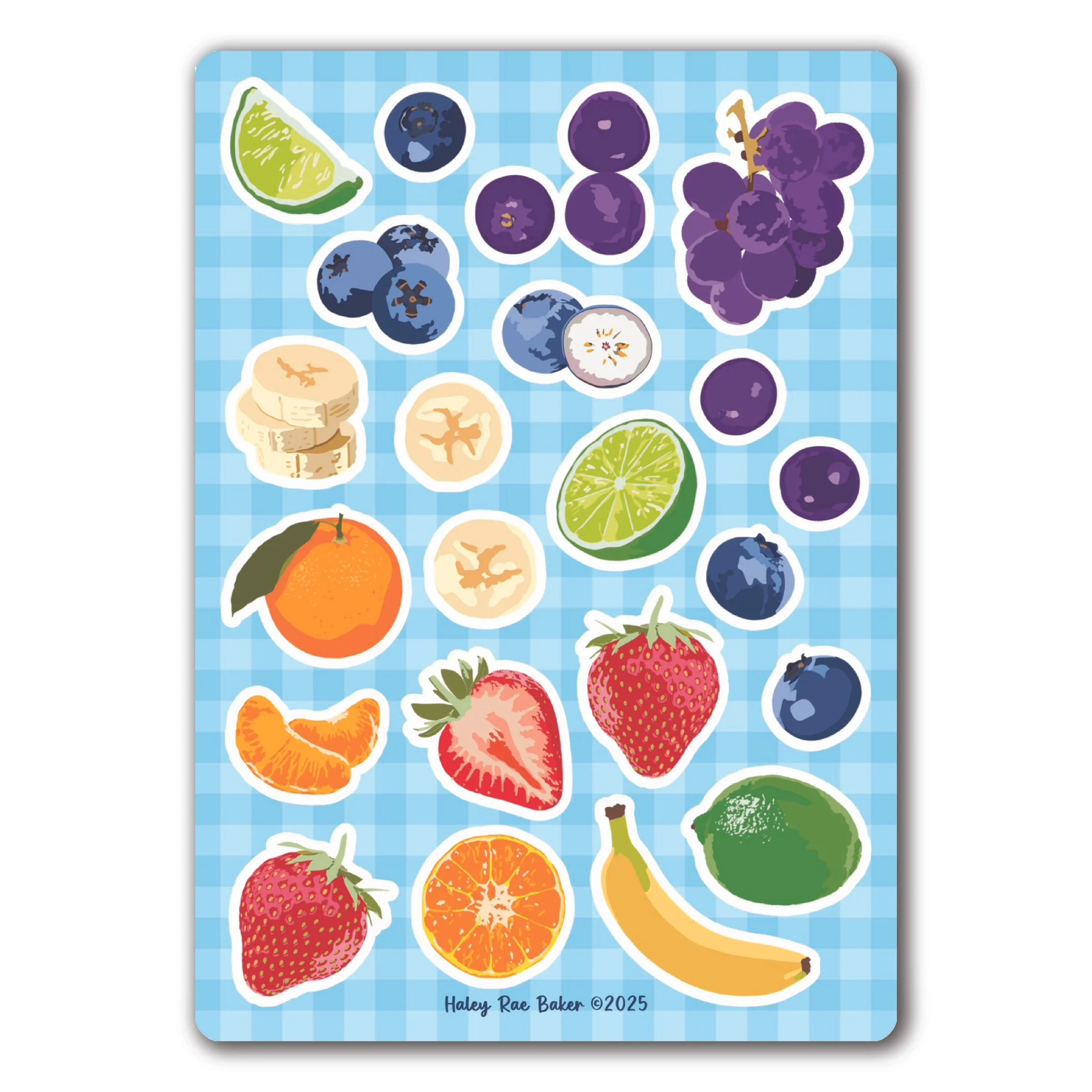 Rainbow Fruit Salad Sticker Sheet, Vinyl, Rainbow, Glossy, Gingham