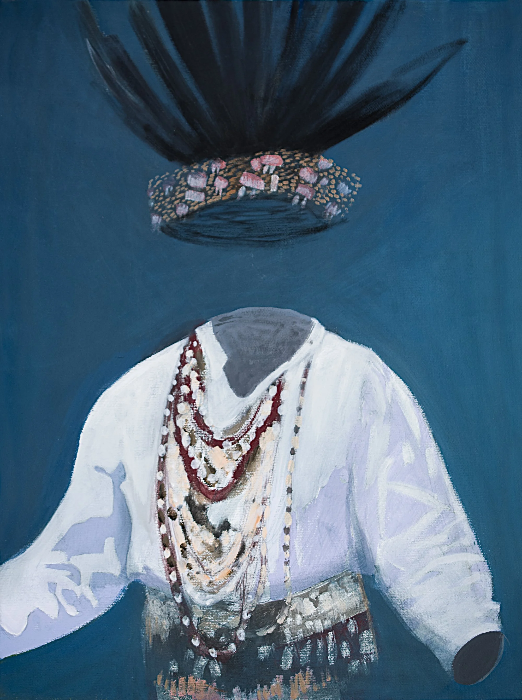 Invisible by Ashely Foreman. Acrylic on Canvas. 
___________________________________________
“Regalia: When dawning regalia, we are captured by our culture. We are enfolded into ancestral history thousands of years old. We may be physically separated