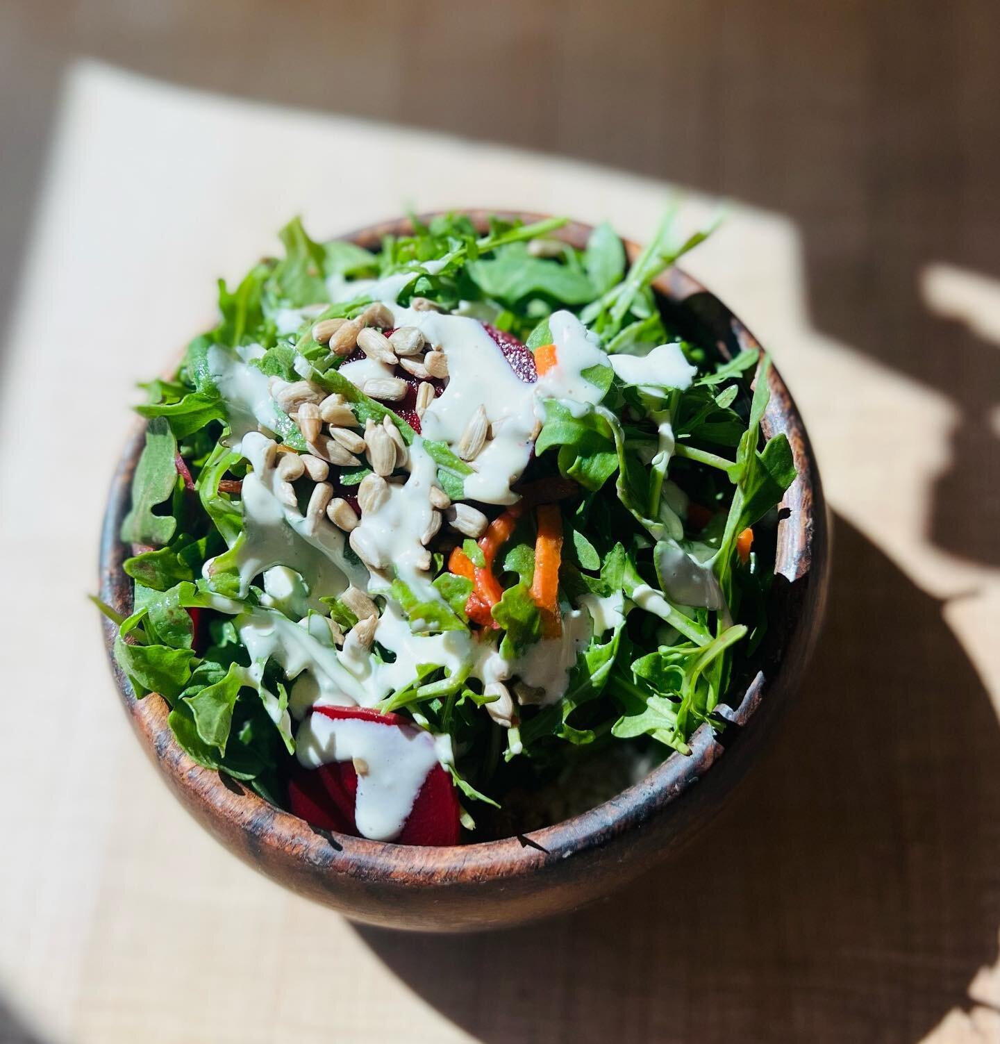 Quinoa Bowl : arugula&bull; pickled beets&bull; carrot&bull; toasted sunflower seeds&bull; 
tahini dressing