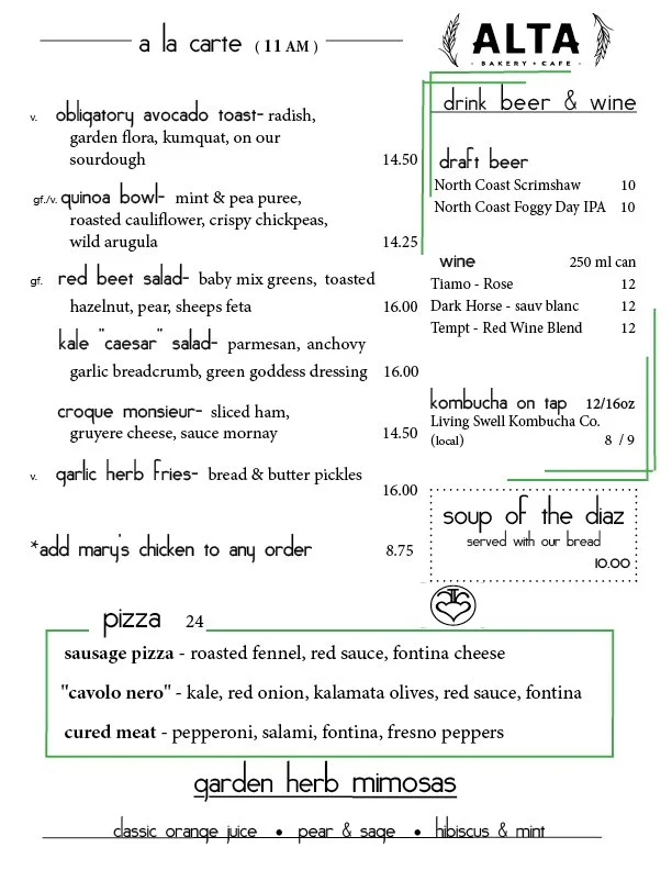 Menu — Alta Bakery
