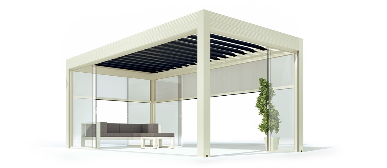 Gibus Med Varia Bioclimatic Louvre Roof Pergola - Frame - Ivory Ral 1013 Satin - Blades - Anthracite 416 Gibus Sable (1).jpg