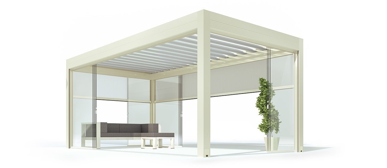 Gibus Med Varia Bioclimatic Louvre Roof Pergola - Frame - Ivory Ral 1013 Satin - Blades - Light Inox Gibus Metallic (1).jpg