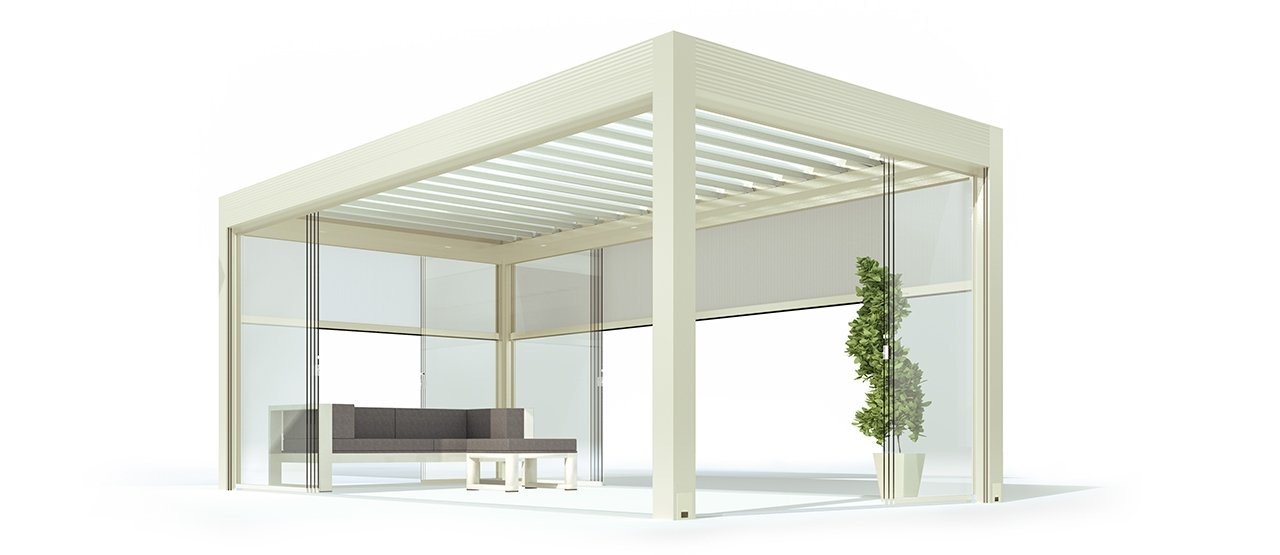 Gibus Med Varia Bioclimatic Louvre Roof Pergola - Frame - Ivory Ral 1013 Satin - Blades - White Ral 9010 Satin (1).jpg