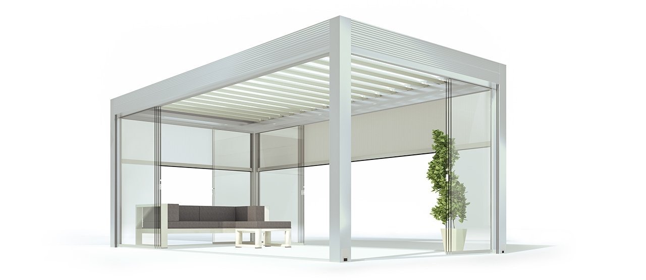 Gibus Med Varia Bioclimatic Louvre Roof Pergola - Frame -Light Inox Gibus Metallic - Blades - White Ral 9010 Satin (1).jpg