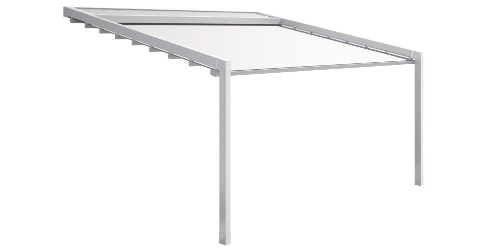 Gibus Med Luce Retractable All Weather Sloped Patio Pergola - 2 Front Posts - Retracted.jpg