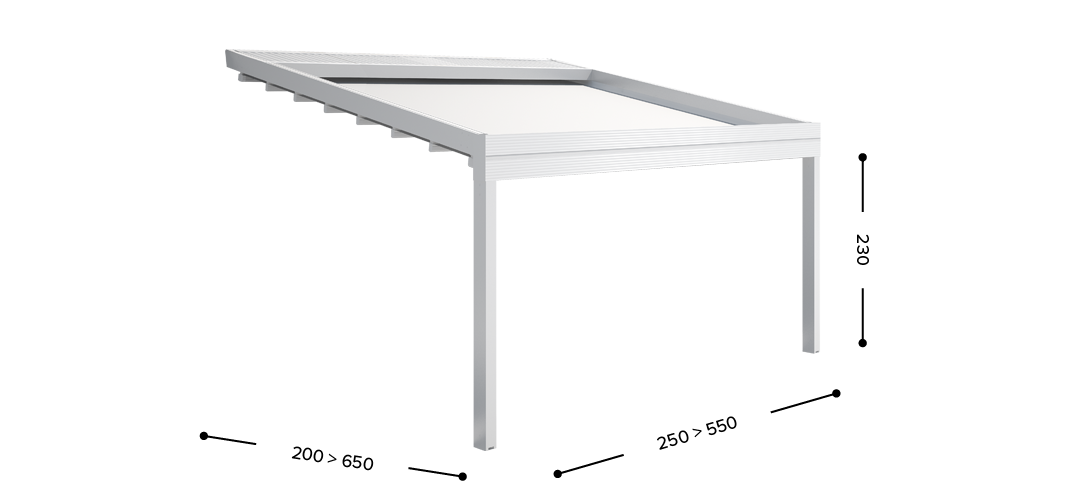 Gibus Med Quadra All Weather Slopped Fabric Roof Pergola - Wall Mounted - 2 Posts.png