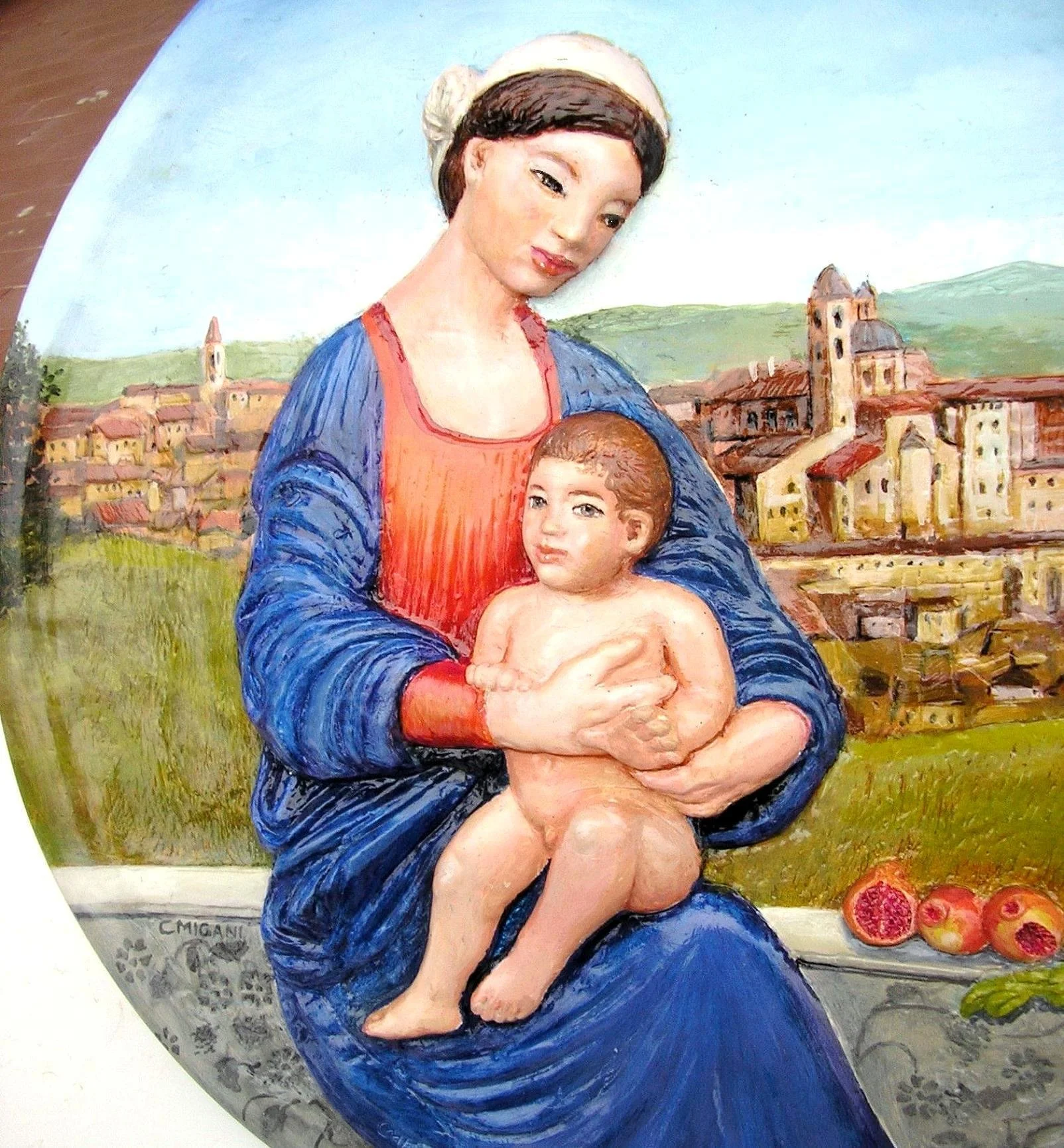 Particolare Madonna delle Melagrane. Maiolica dipinta, 2017