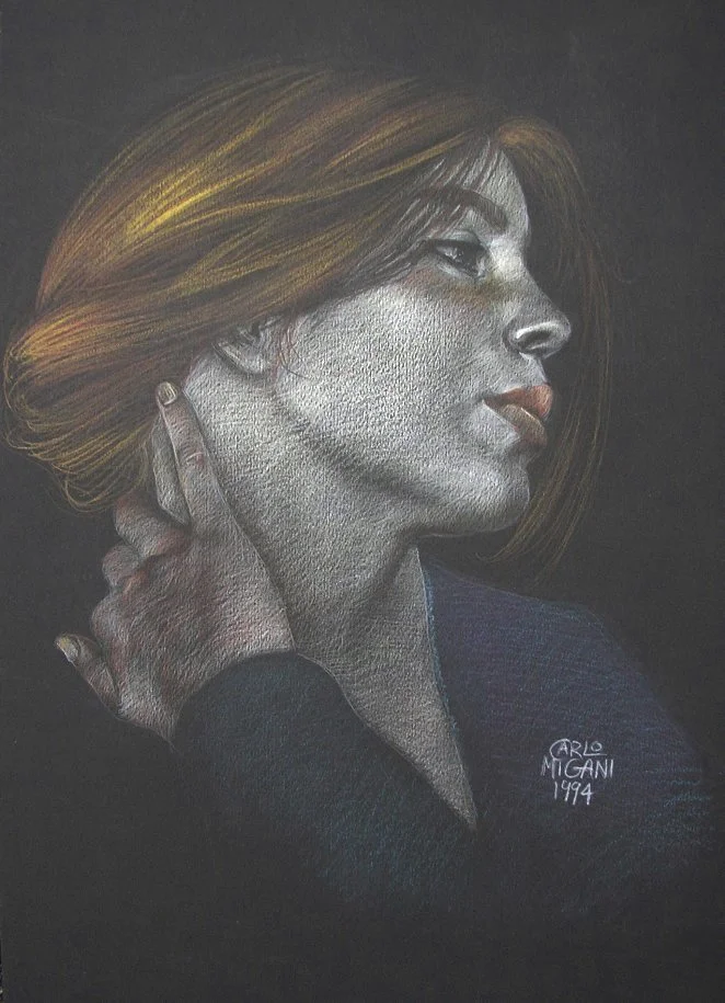 Gloria, un ricordo. Matite colorate su cartoncino nero, 1994