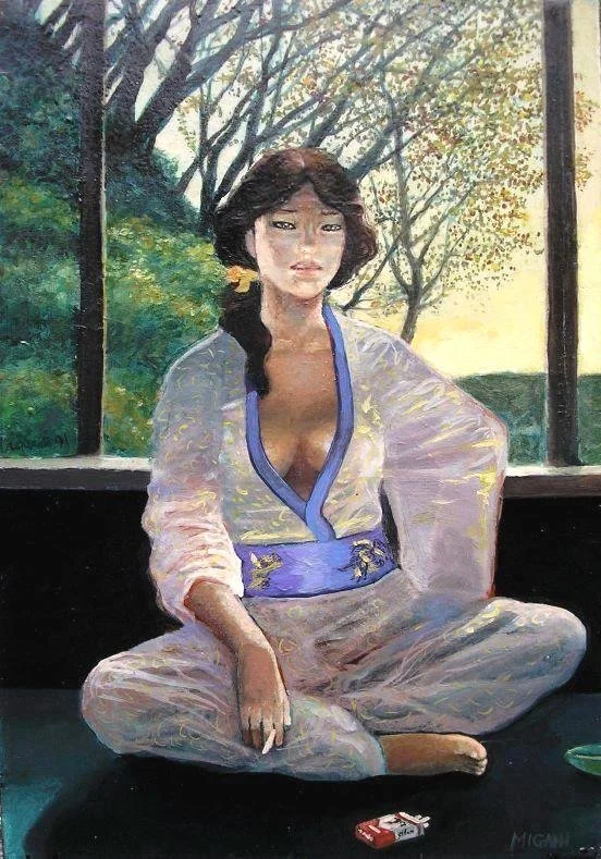 Carrol col Kimono. Olio su tela, cm 50x35, 1979-1991
