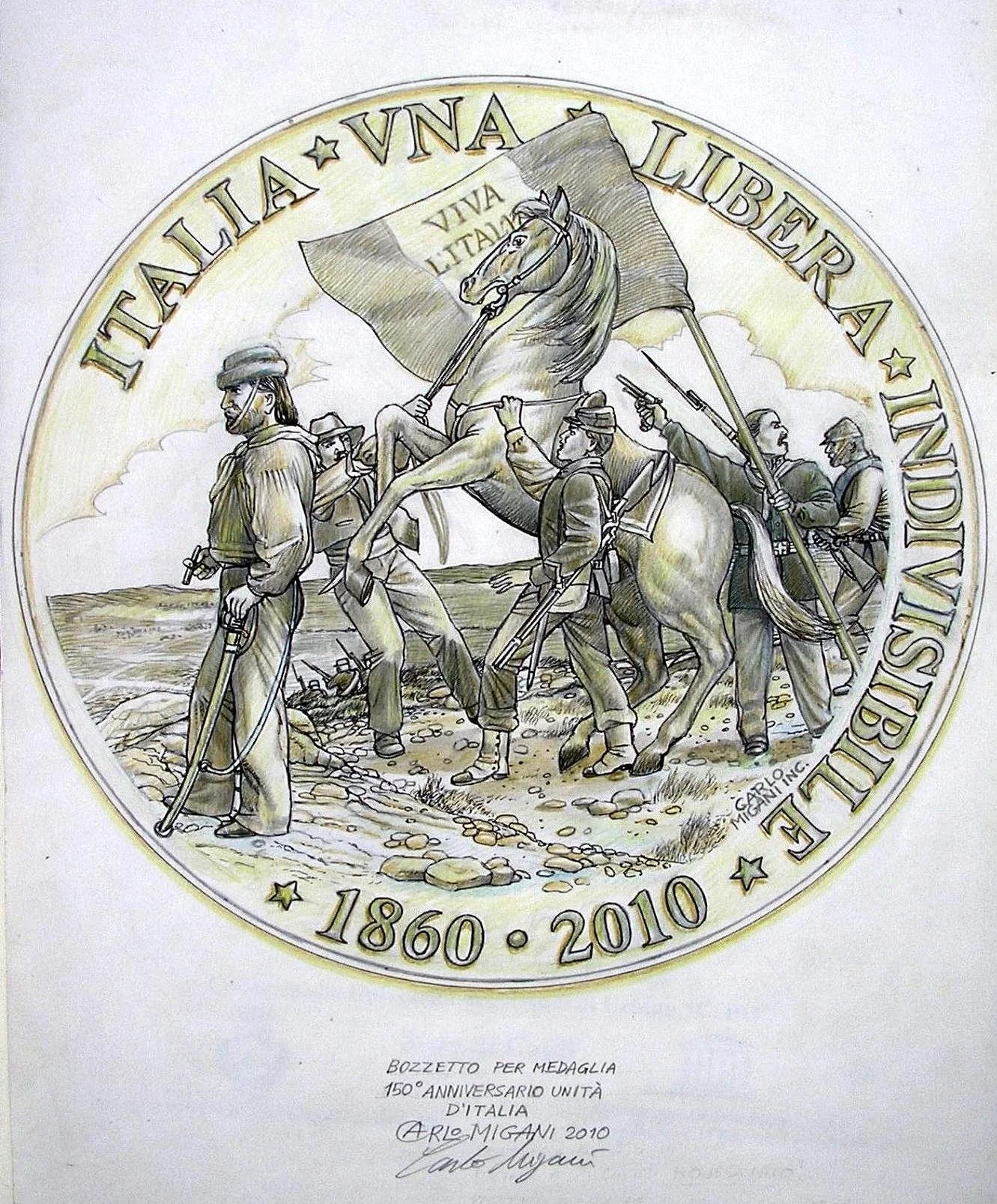 Disegno/Bozzetto per medaglia 150° anniversario Apedizione dei Mille, 2010