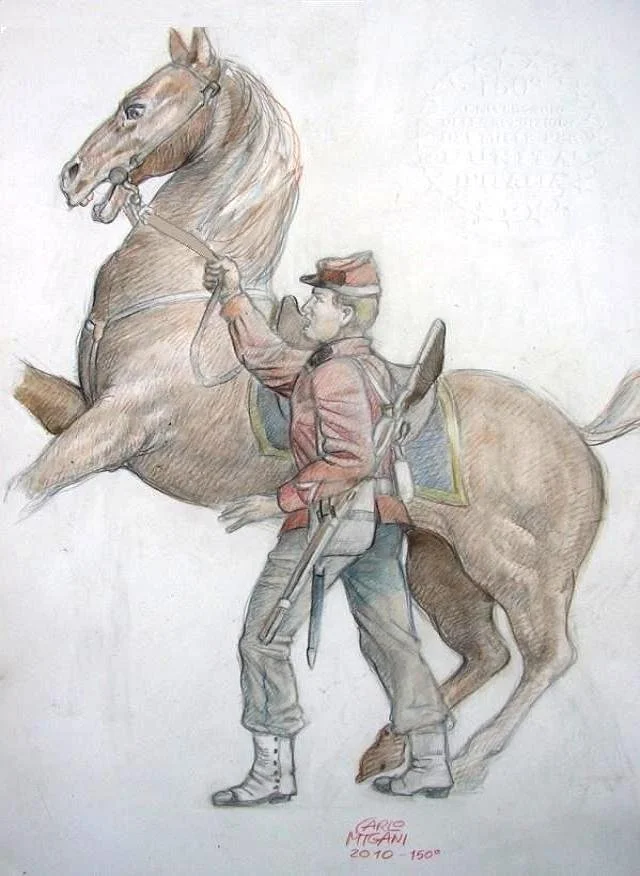 Il cavallo del Generale Garibaldi. Matite e acquarello su carta, 2010 - 150° della spedizione dei Mille