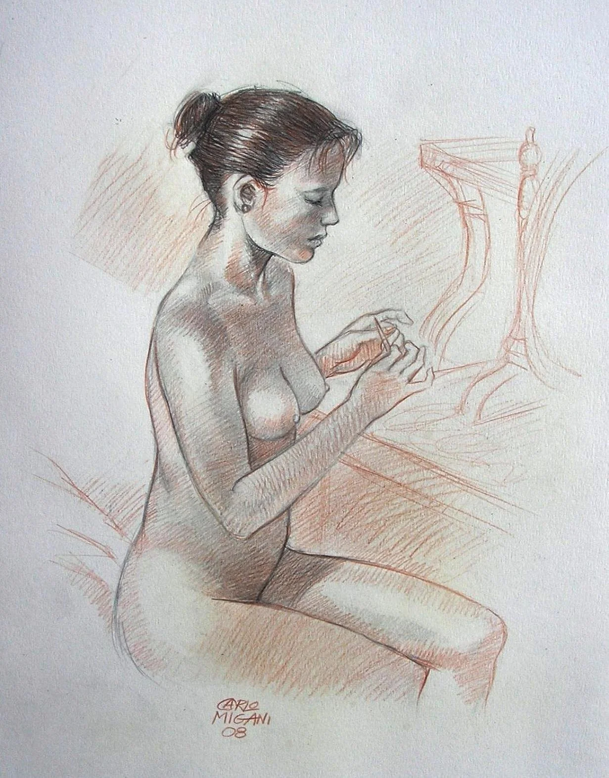 Toilette. Matite, china, acquarello su carta, 2016, cm 35x50