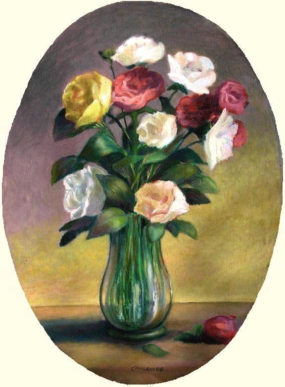 Rose. Olio su cartone ovale, 2008