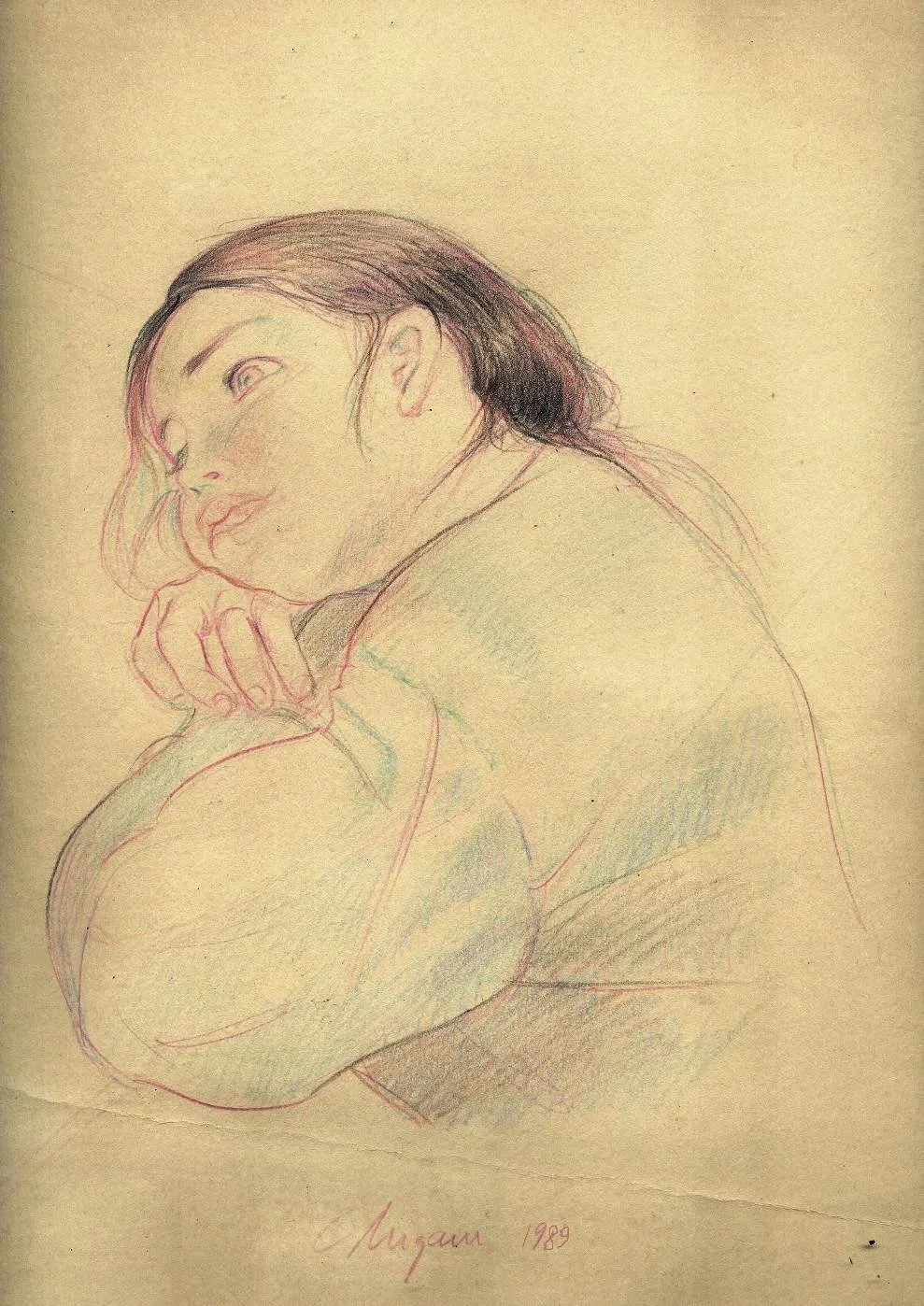Micol a 4 anni. Matite colorate su carta avorio, 1989