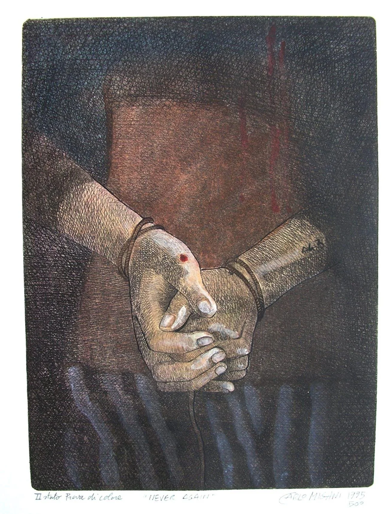 Never again. Acquaforte, prova di colore, 1995