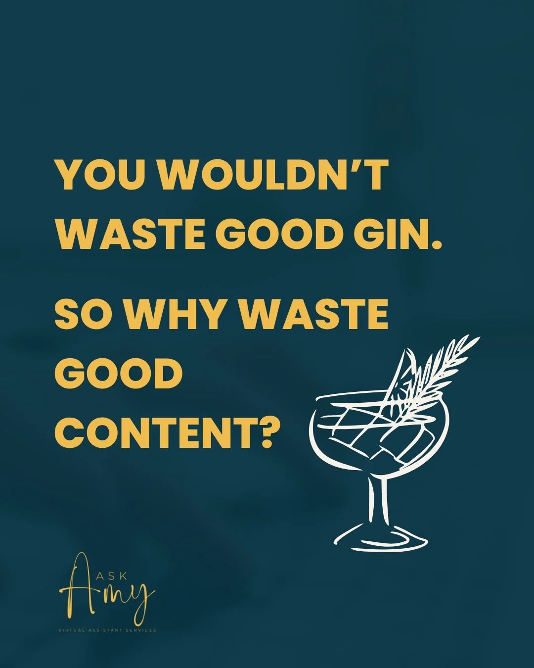 I once compared content to a bottle of gin. You wouldn&rsquo;t open it, pour one drink, and throw the rest away.

It&rsquo;s the same with your ideas.

One great piece of content can be mixed, shared, and poured in different ways and at different tim