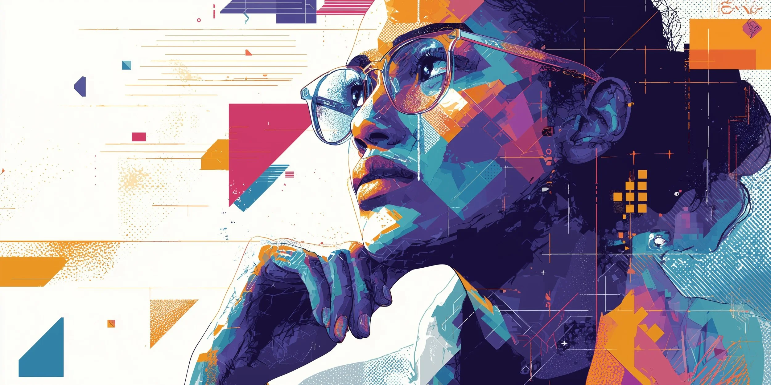 Banner image of a woman with spectacles in deep thought
