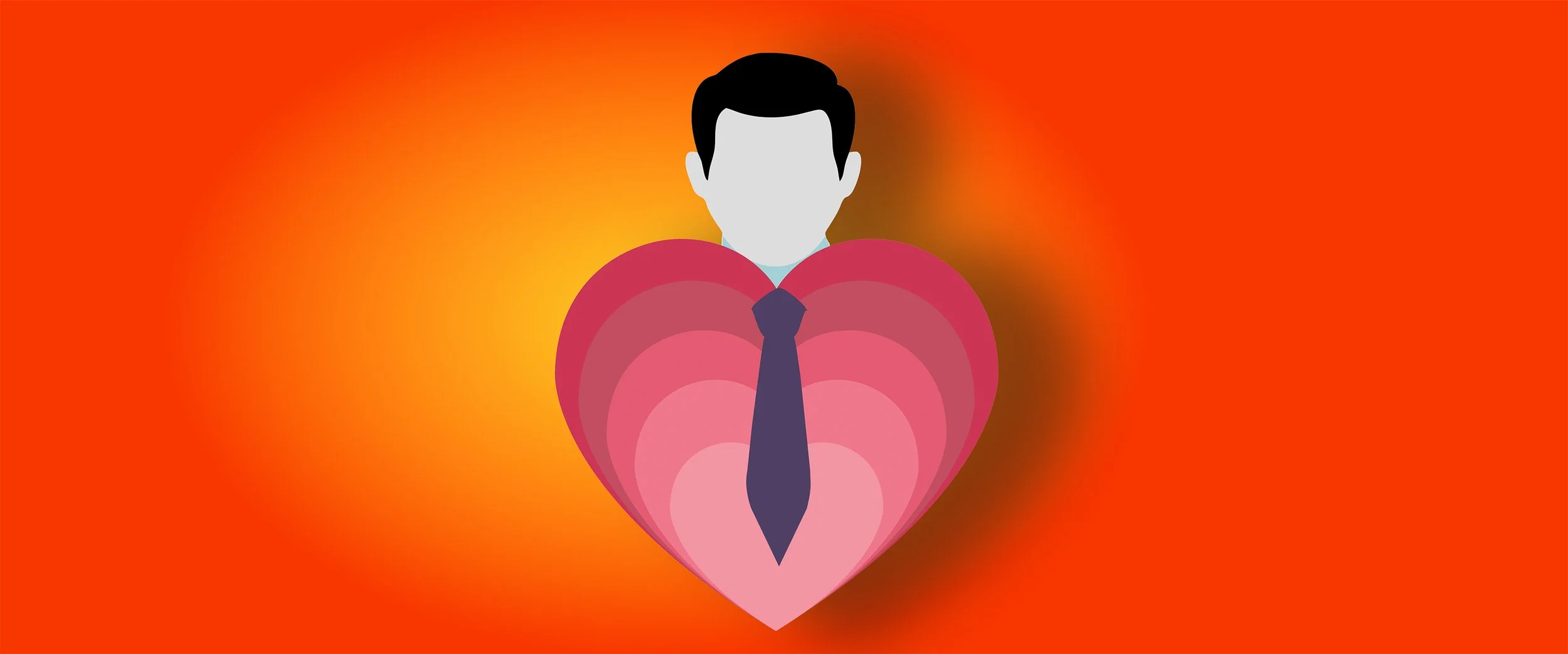 Banner image of a man with a tie and a heart-shaped torso