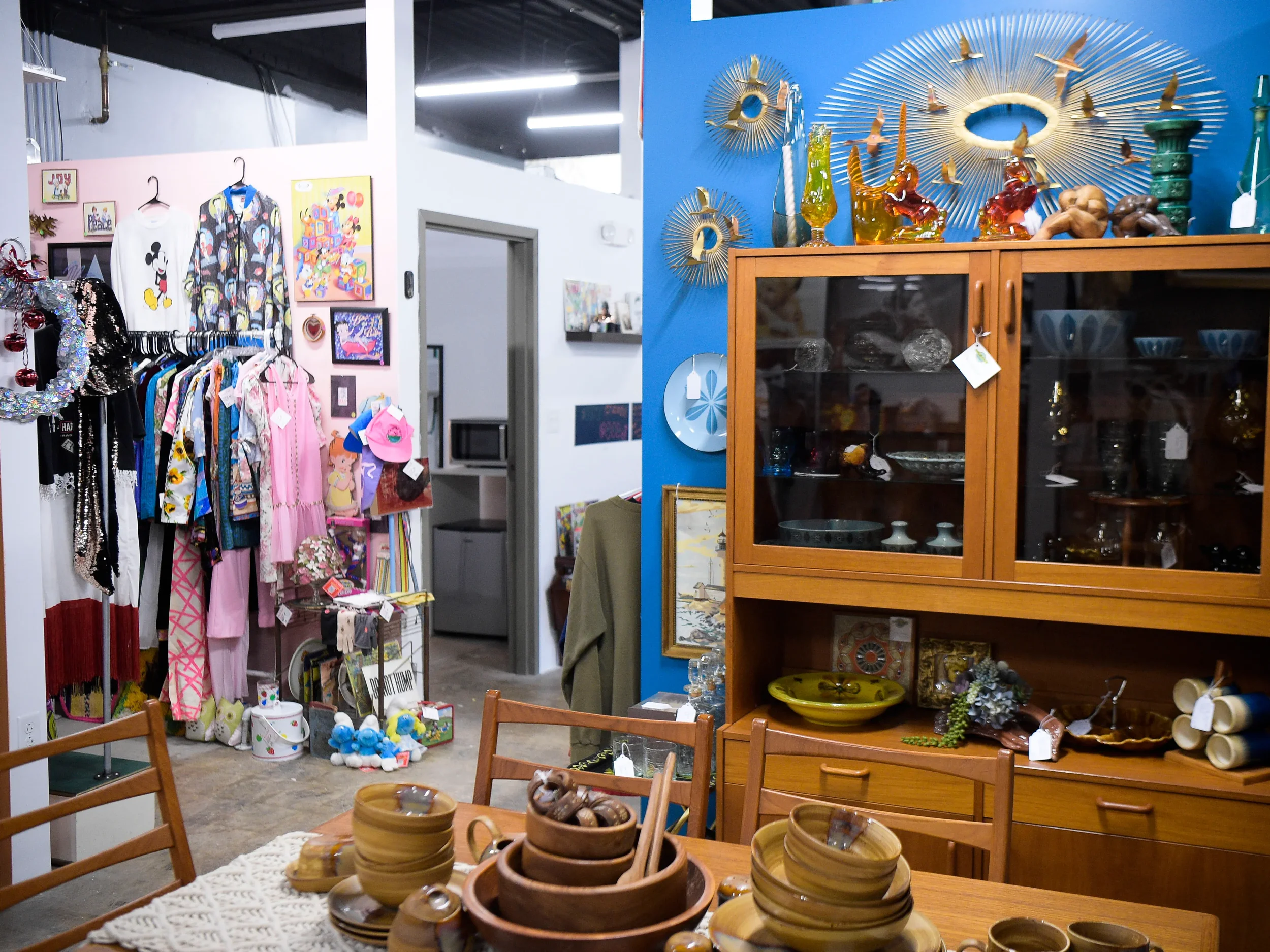 Colorful clothing, home goods, and one-of-a-kind treasures fill the welcoming, queer-friendly Mood Ring Vintage shop.