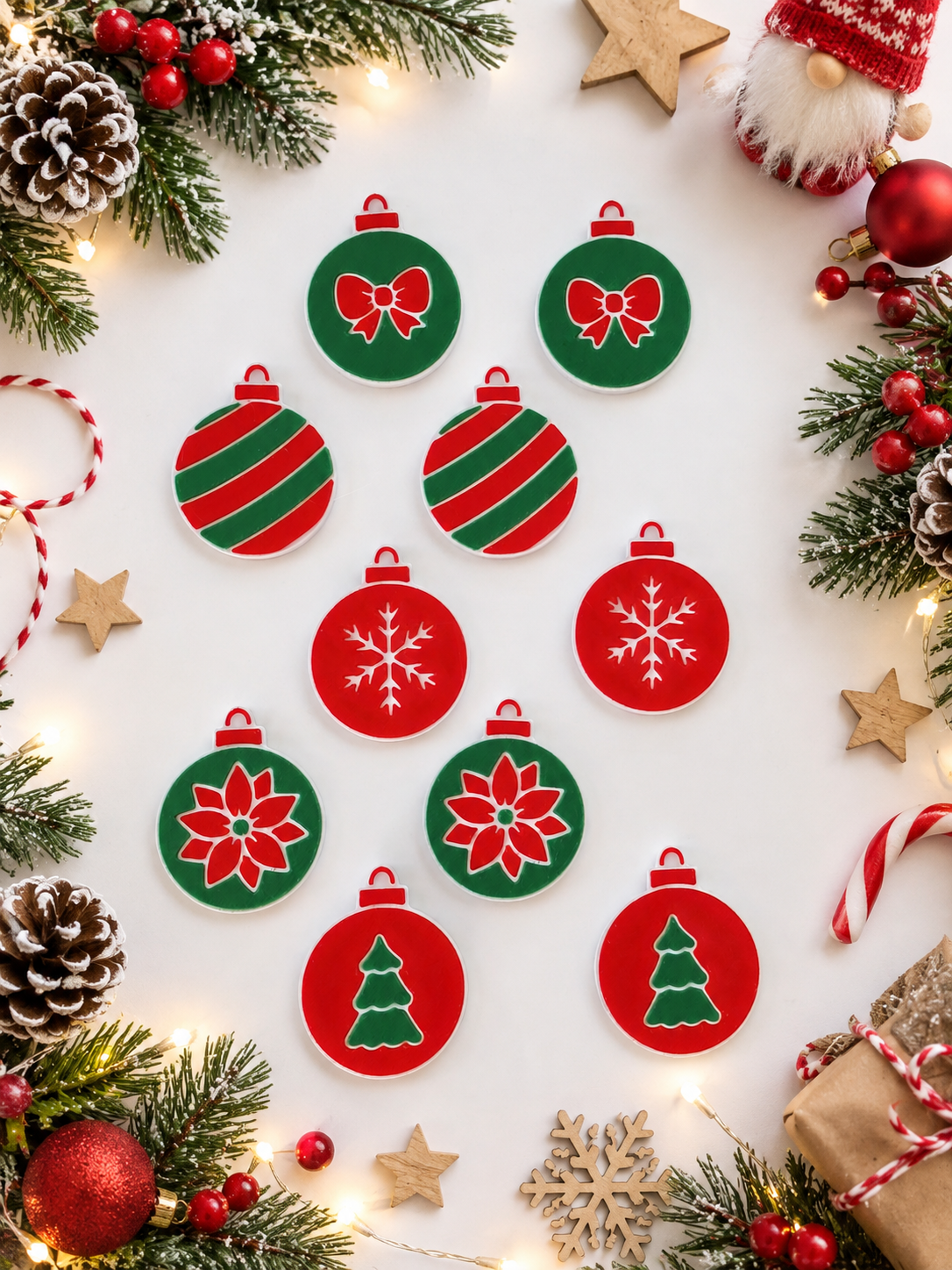 Lot de 10 jetons sensoriel Boules de Noël, tri, comptage, mini monde