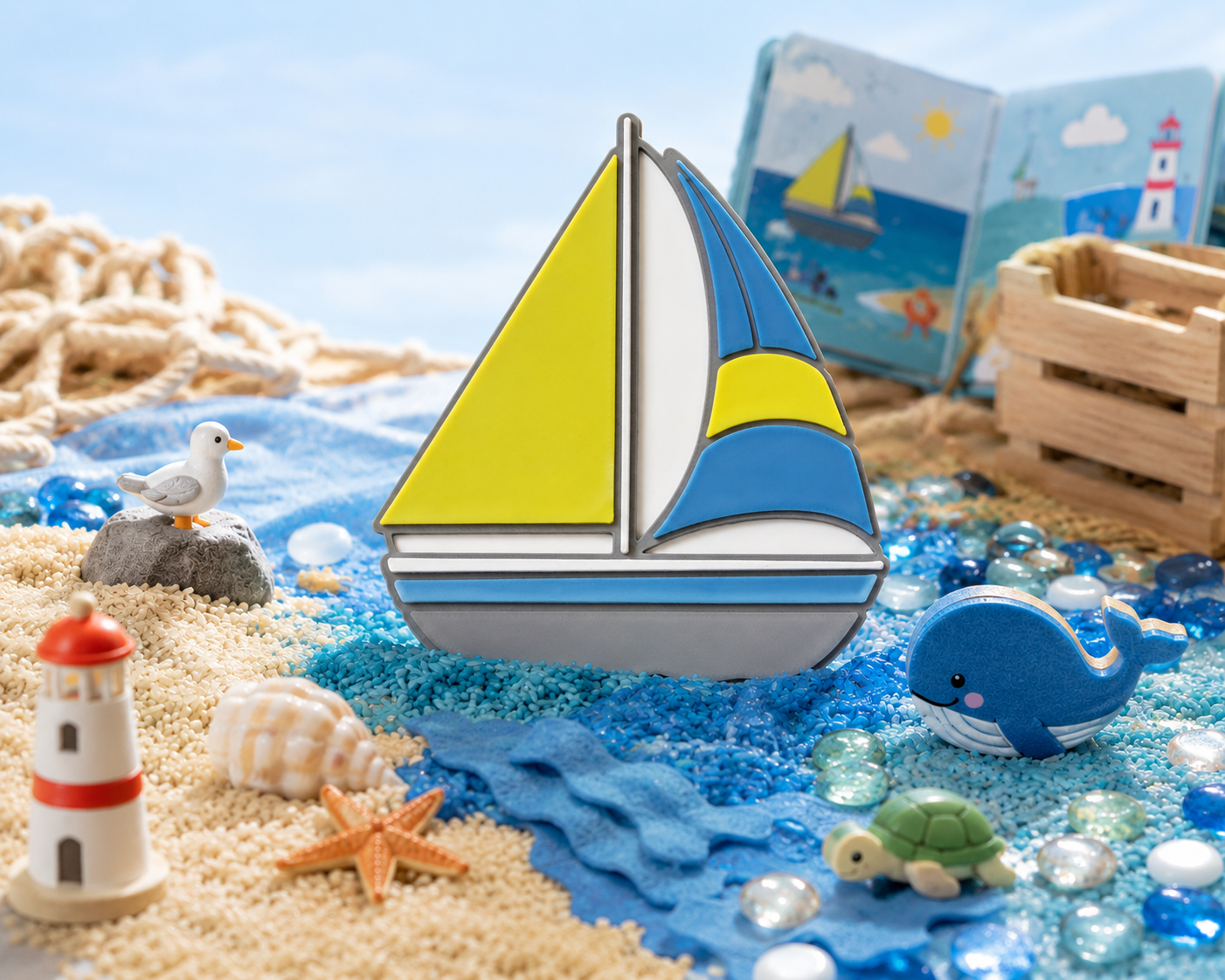 Plaque sensorielle bateau, mini monde, table sensorielle
