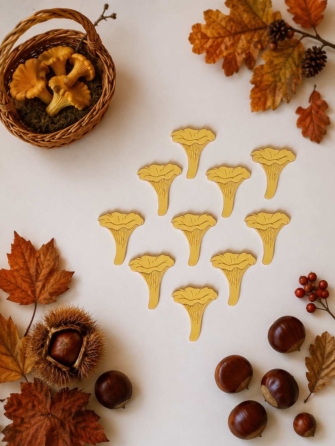 Lot de 10 jetons champignons girolles sensorielles, tri, comptage, mini monde