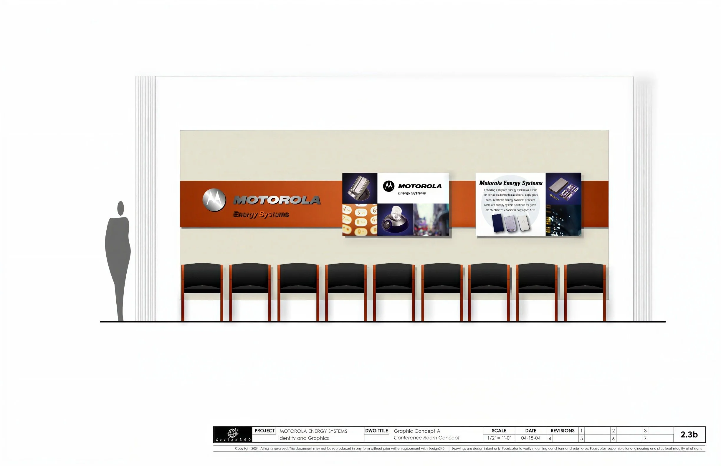 Motorola Energy Systems — conference room environmental graphics concept, April 2004. Design presentation; not an installed photograph.