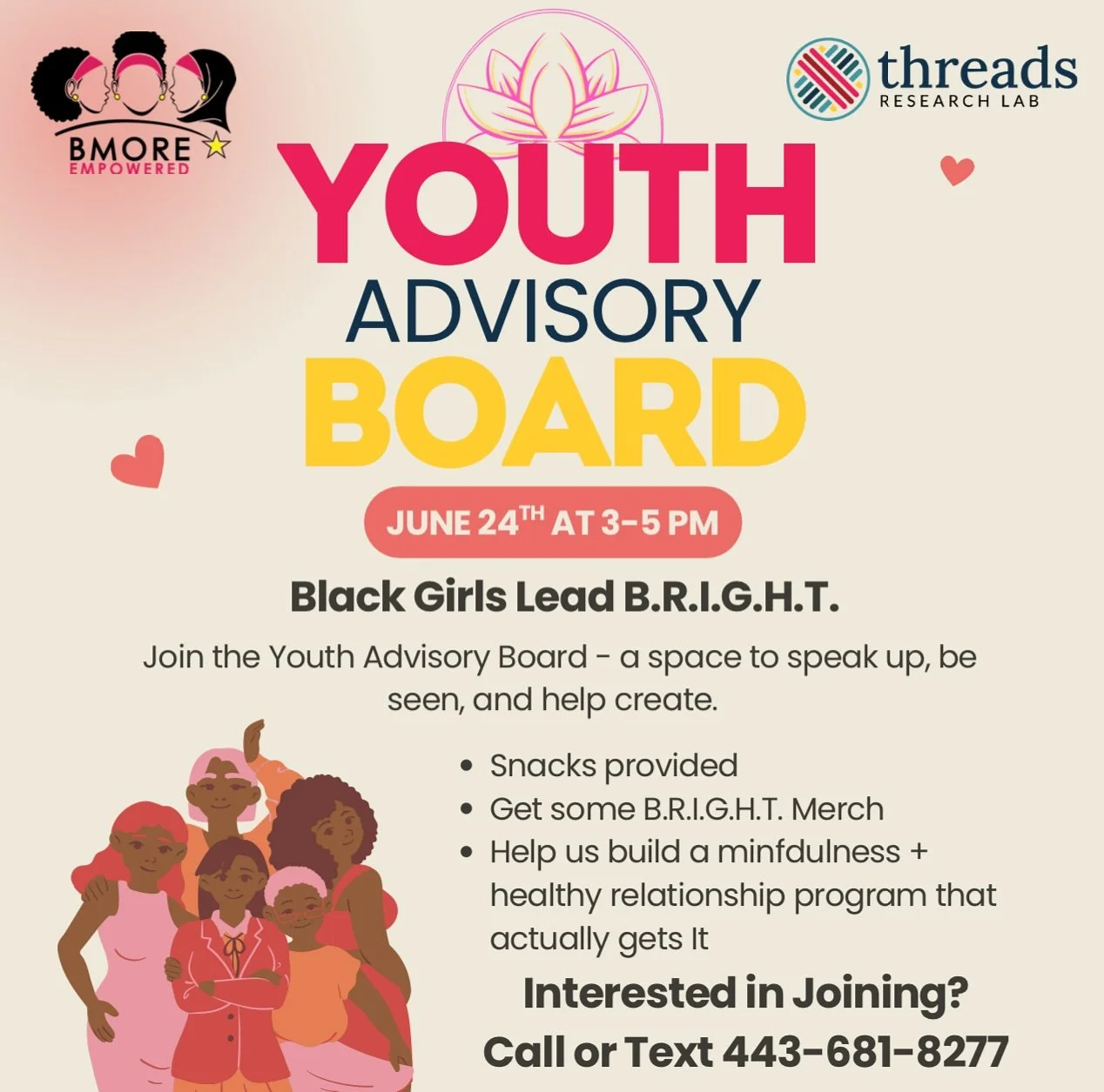 Calling all powerful young Black girls (ages 13-17)!
Want to make your voice heard, build sisterhood, and shape real change in your community?

Join the B.R.I.G.H.T. Youth Advisory Board &mdash; a space to speak up, be seen, and create something that