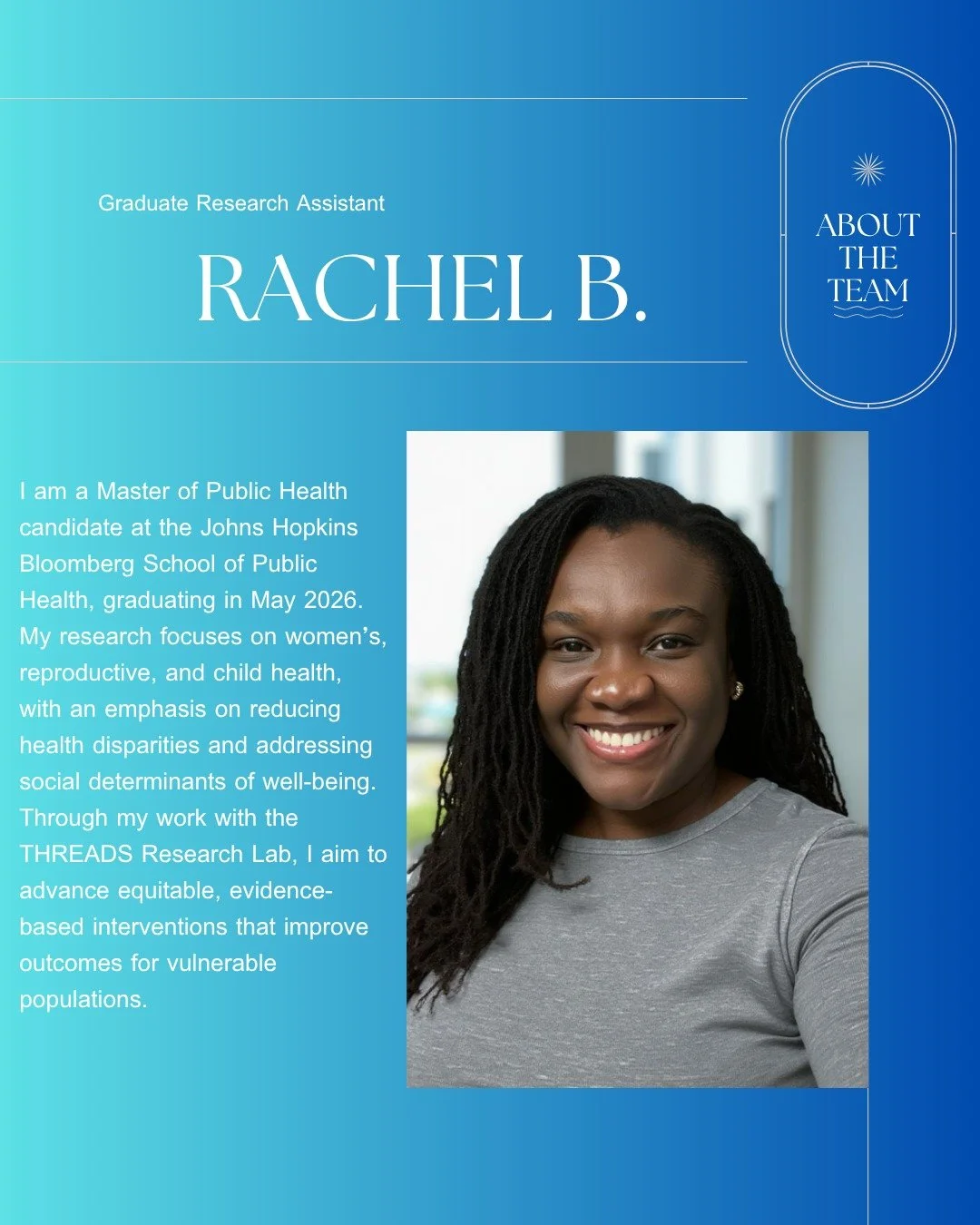 Swipe to meet the newest members of the THREADS Research Lab! ๐ Each brings unique perspectives, passions, and expertise that strengthen our mission to advance health equity, trauma-informed care, and community-driven research. Join us in giving the