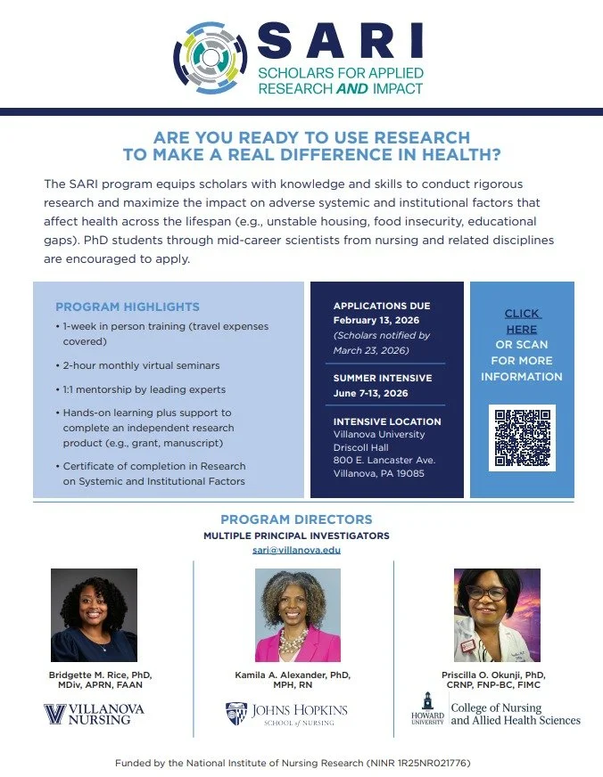 🌟 Ready to use research to drive real change in health? 🌟
 
The Scholars for Applied Research and Impact (SARI) program is now accepting applications for its 2026 cohort! This unique training opportunity equips emerging and mid-career scholars with