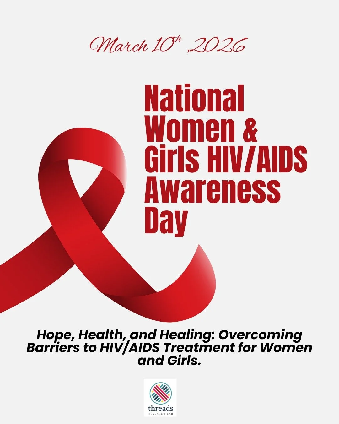 National Women and Girls HIV/AIDS Awareness Day
Hope, Health, and Healing
Overcoming Barriers to HIV/AIDS Treatment for Women and Girls
 
Today, we recognize National Women and Girls HIV/AIDS Awareness Day and uplift the strength, resilience, and voi