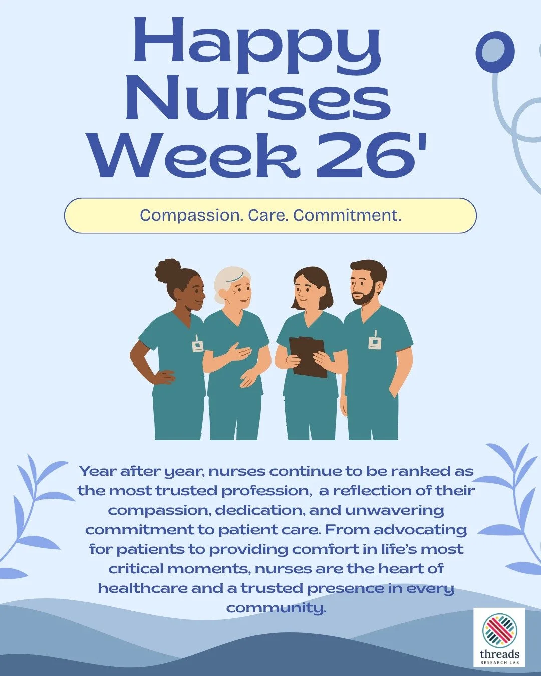 Happy Nurses Week 2026 from the Threads Research Lab!
 
This week, we celebrate the compassion, resilience, leadership, and dedication of nurses everywhere. From bedside care to research, advocacy, education, and innovation, nurses continue to shape 