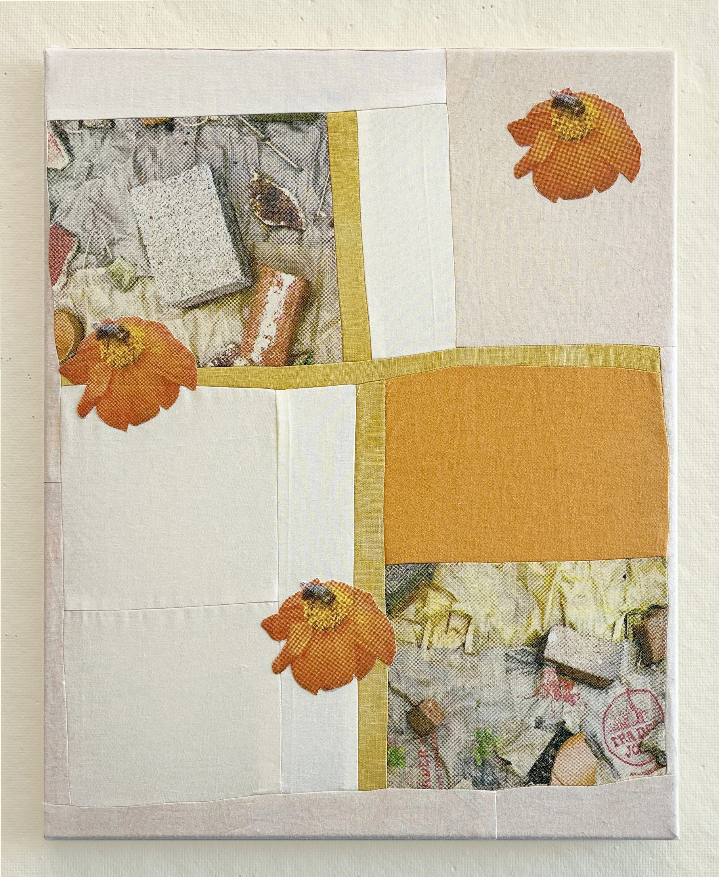 Orange Spring Study #1, 
Screenprint, natural dyes (avocado, marigold), cotton, thread,
16 x 20 inches,
2025
