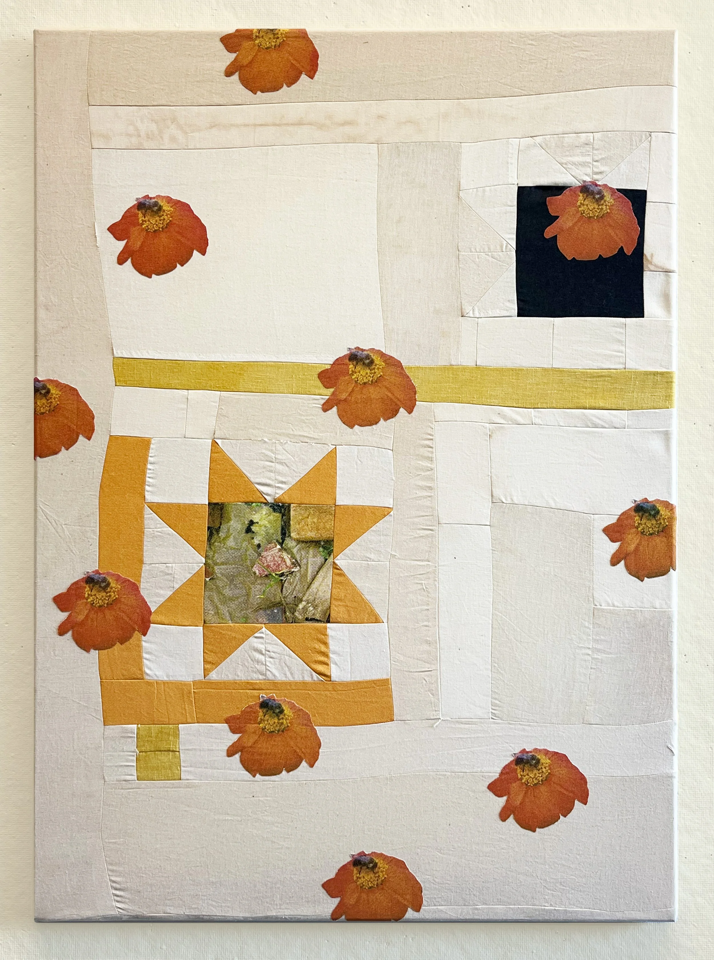 Orange Spring Study #2
Screenprint, natural dyes (avocado, marigold), cotton, thread,
22 x 30 inches,
2025
