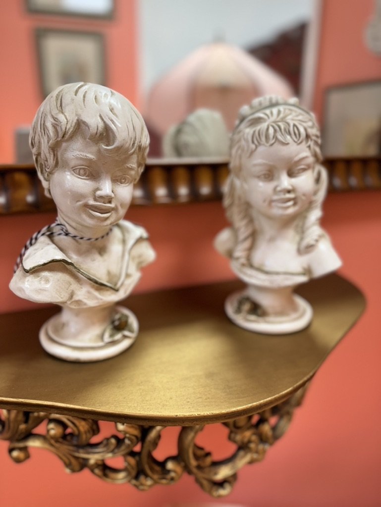 Vintage Universal Statuary Corp Boy and Girl Bust Pair