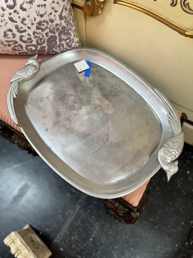Large Metal Tray with Bird Handles