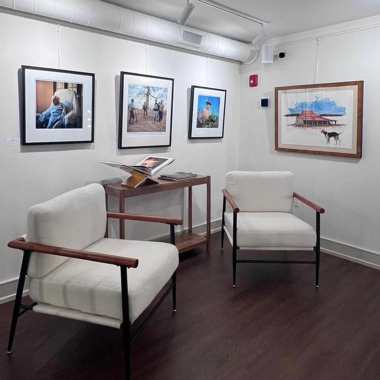 From left: Eudora Welty /  Delta Hunters / Mr. Biggers by Maude Schuyler Clay $1450 Each 
Outbuilding and a Dog by William Dunlap, Oil paint and Dry Pigment $6540